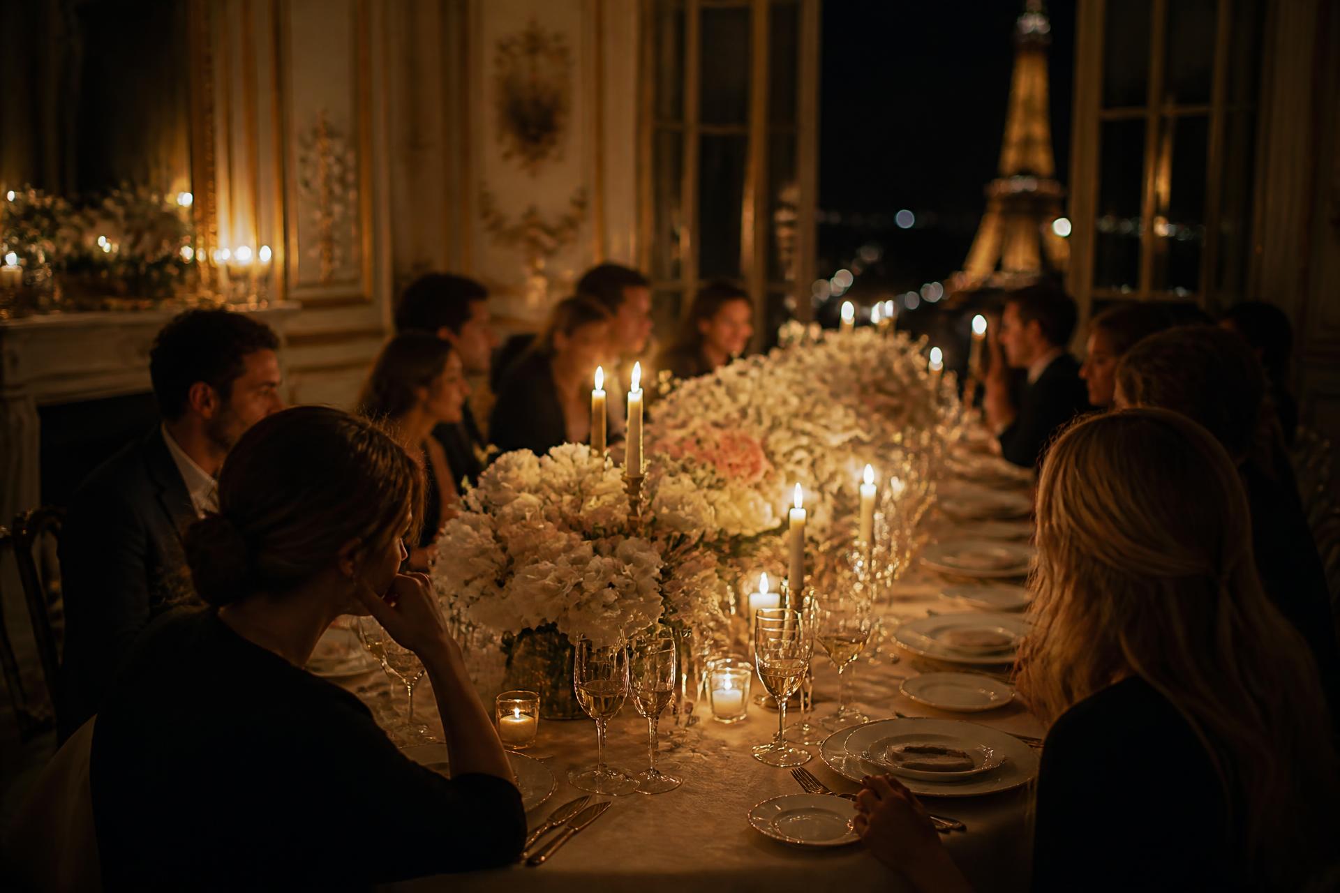 Dîner privé aux chandelles dans un appartement haussmannien à Paris