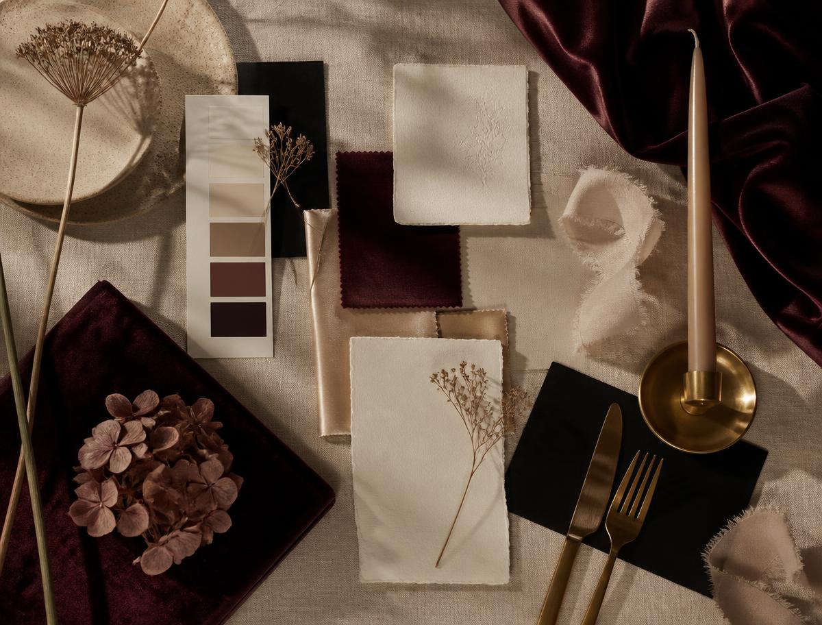 Moodboard de direction artistique : matières, couleurs et papeterie